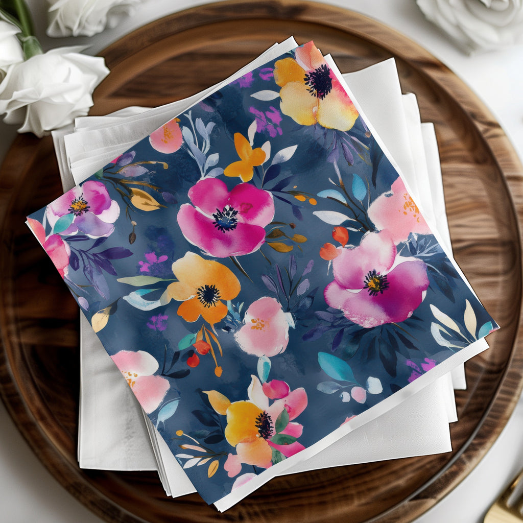 Bold Floral Design Navy Blue Napkin  product type