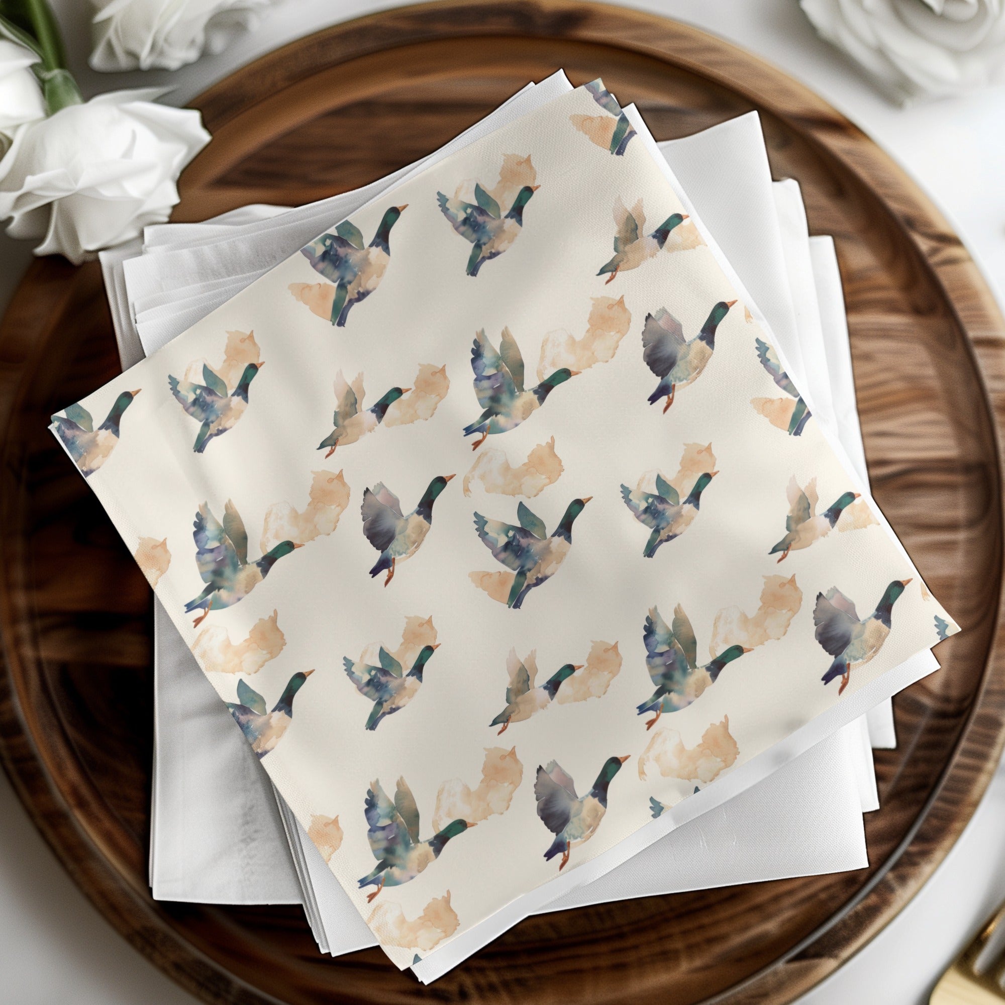 Elegant Duck Print Fabric Pattern Napkins For Home Decor