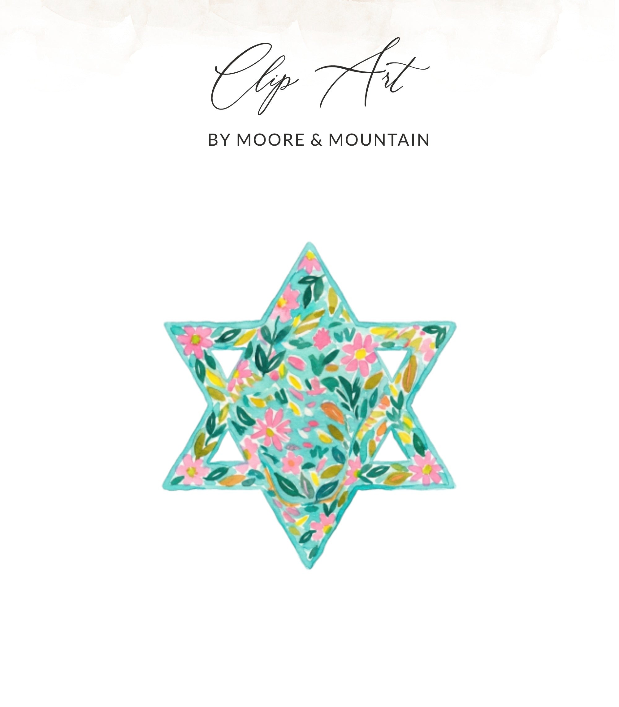 Floral Star of David clip art with "Clip Art by Moore & Mountain" text.