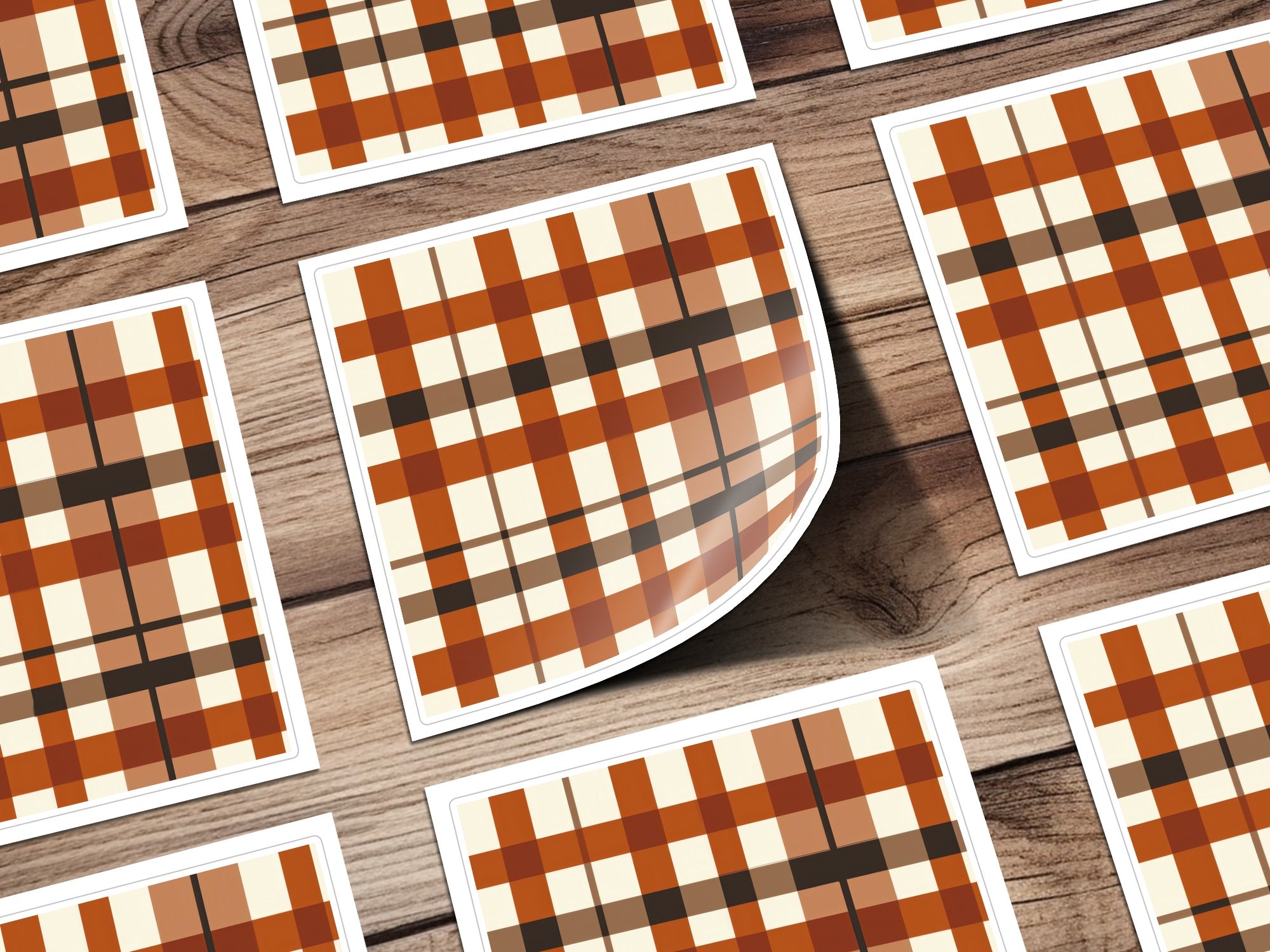Orange Brown Plaid Pattern Square Stickers product