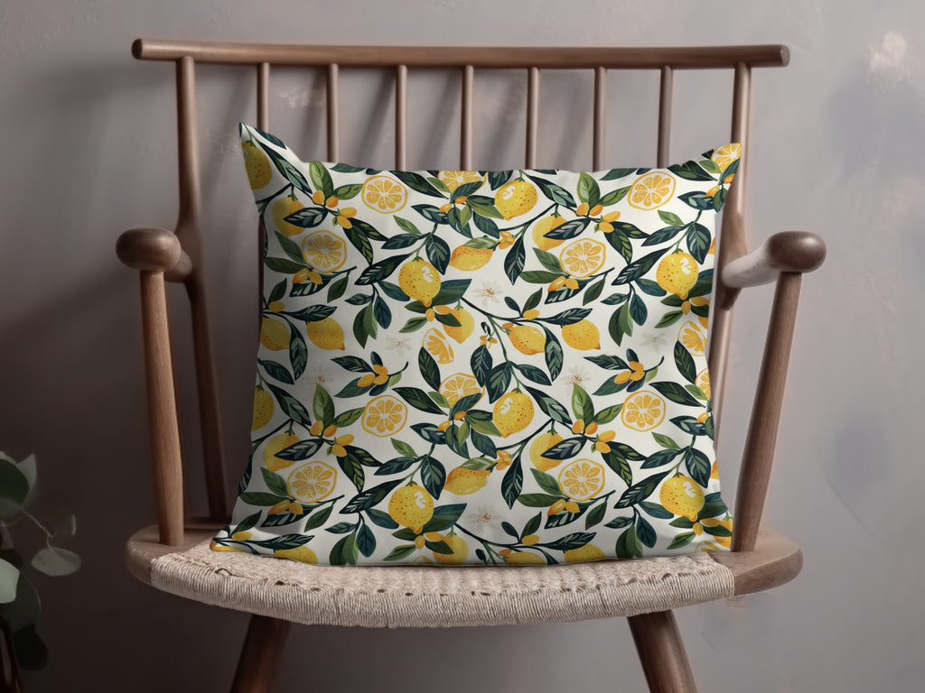 Lemon and Leaf Pattern Decorative Pillow for Home Decor