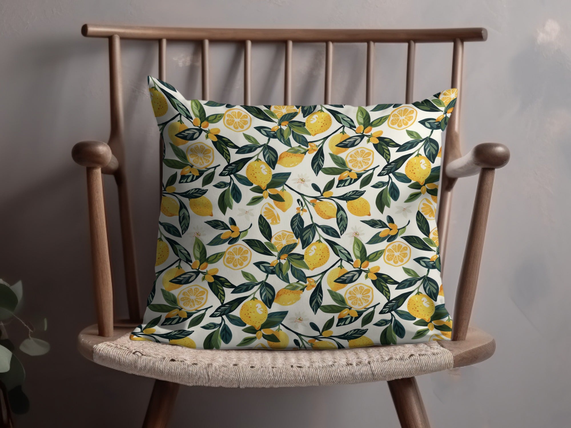 Lemon and Leaf Pattern Decorative Pillow for Home Decor
