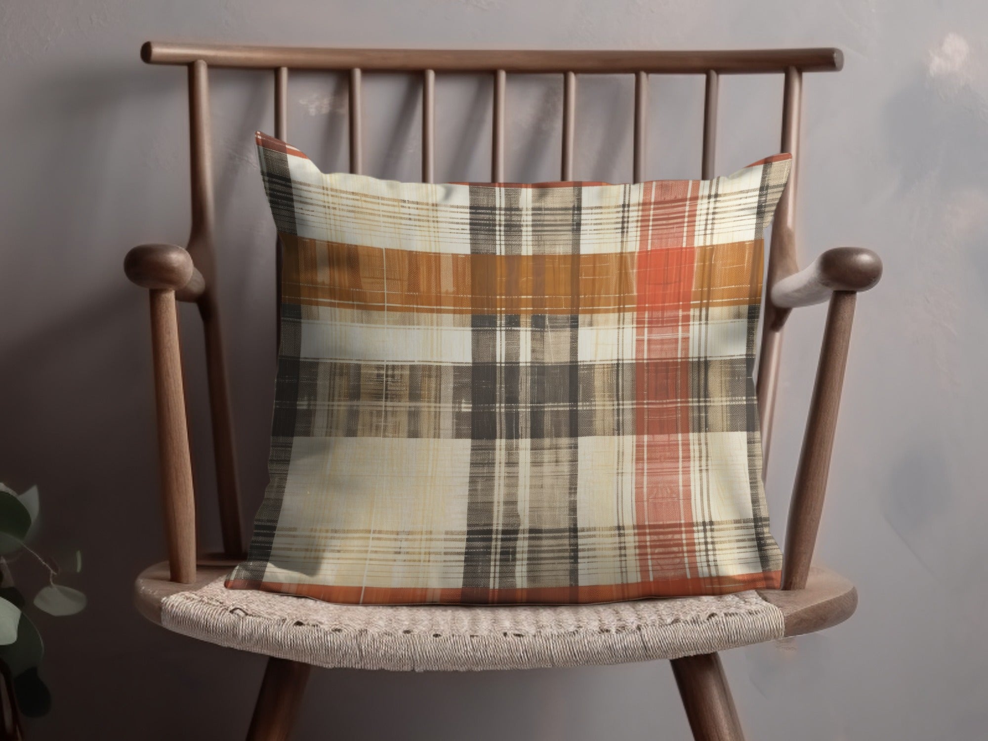 Rustic Plaid Design Decorative Throw Pillow for Cozy Spaces