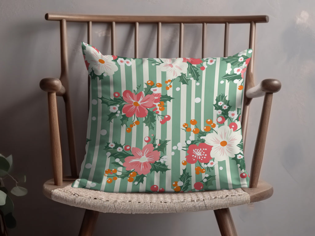 Festive Floral Striped Pattern Decorative Pillow Product