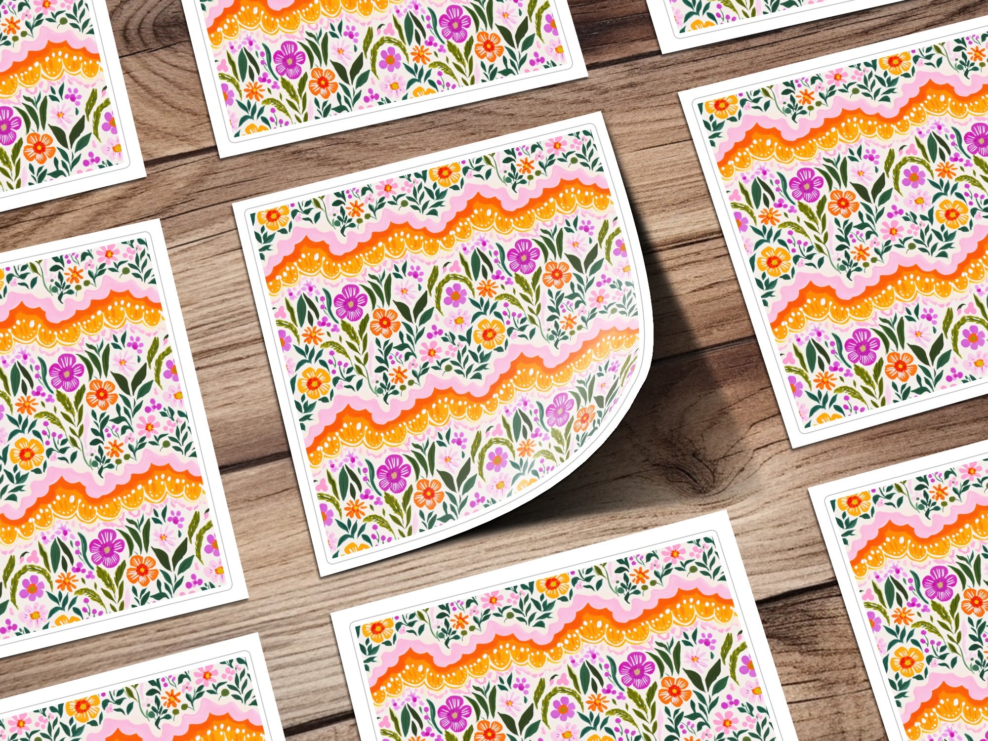 Vibrant Floral Pattern with Waves Design Artwork