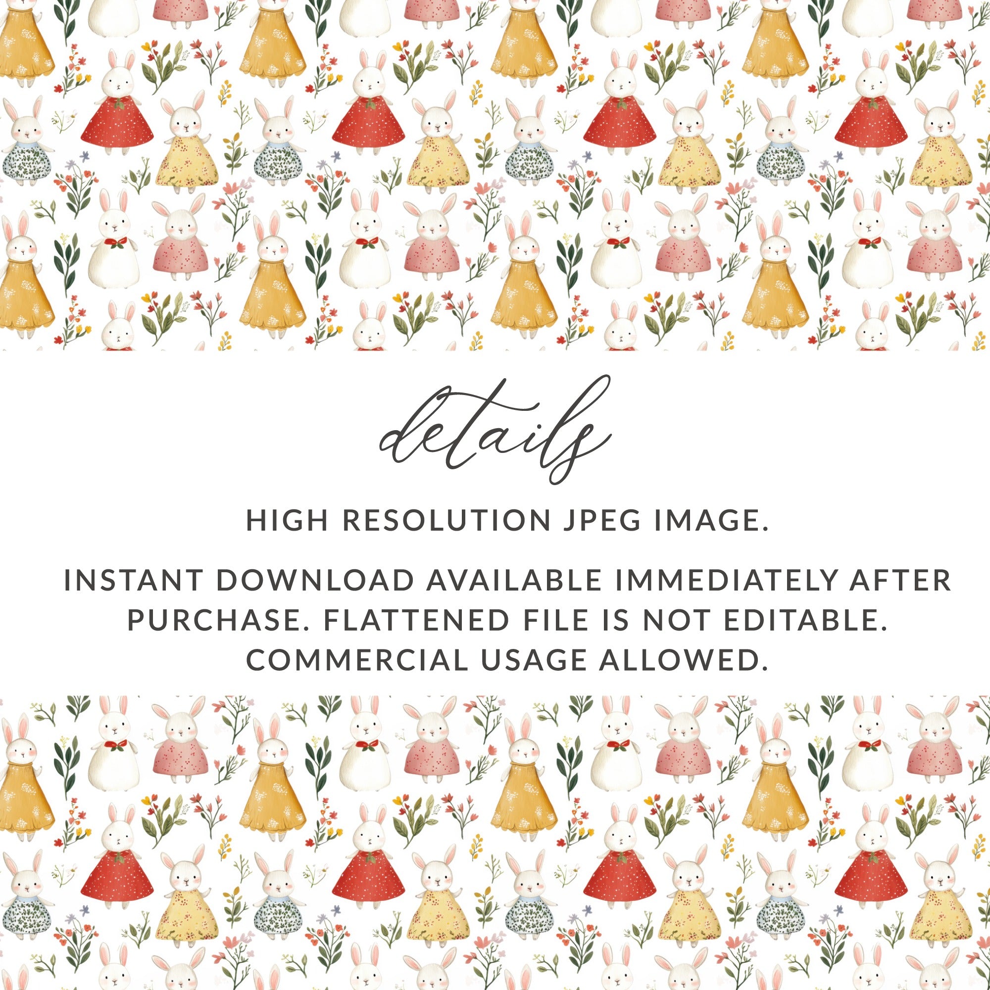 Cute Bunnies Floral Springtime Pattern Digital product type