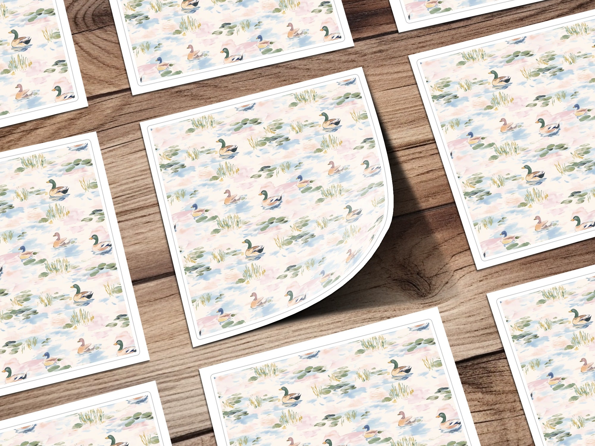 Duck Pond Digital Seamless Pattern, Watercolor Mallard Ducks Repeat Design, Pond Life Illustration for Fabric, Wallpaper, Scrapbooking