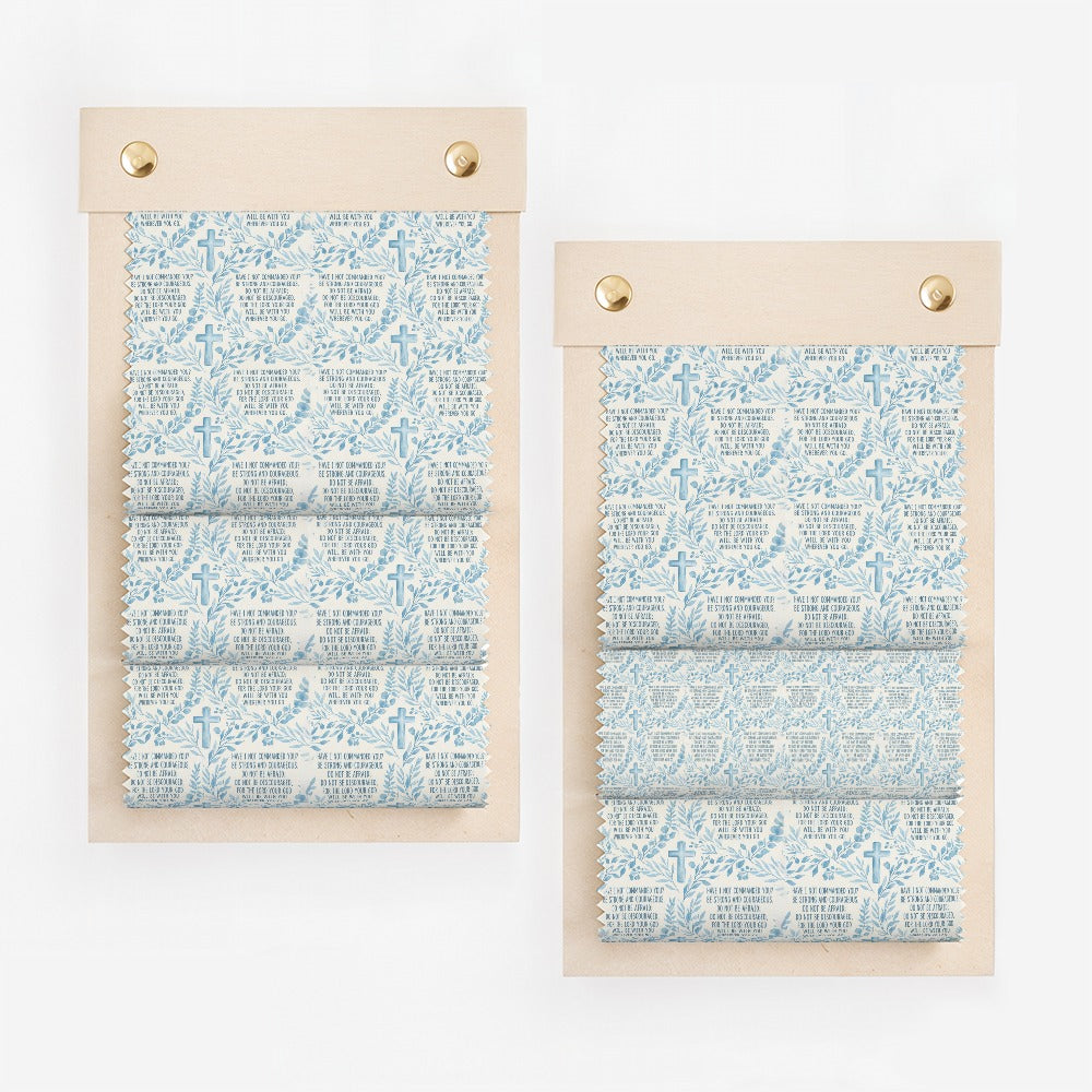 Blue Cross Joshua 1:9 Scripture Verse Pattern product type
Blue Pattern, Cross Design, Scripture Print, Joshua 1:9, Bible Verse, Religious Motif, Christian Theme, Inspirational Art, Faith Based, Leafy Decor, Floral Element, Botanical Style, Spiritual Decor, Divine Message, Hopeful Design, Serene Print, Pastel Blue, Decorative Art, Unique Pattern, Testament Quote