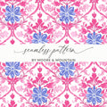 Seamless pattern with pink and blue floral motifs by Moore & Mountain.