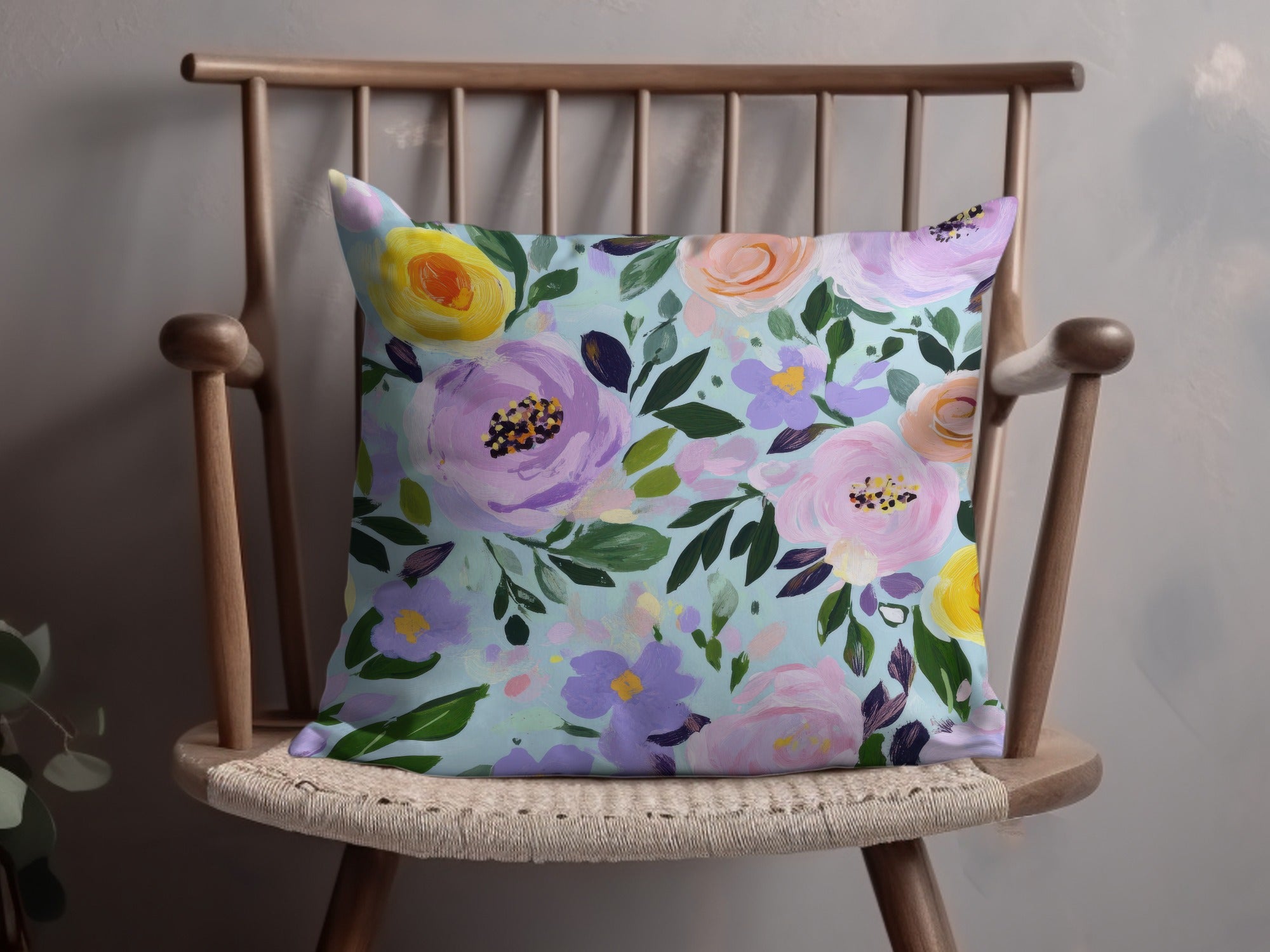 Abstract Floral Seamless Pattern, Light Blue Background Digital Paper, Modern Gouache Painted Flower Digital, Roses Digital Paper