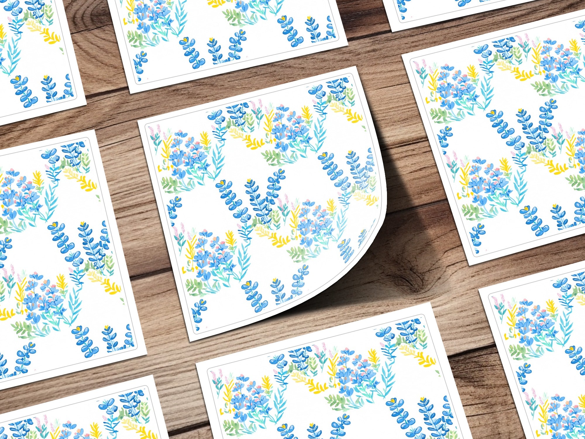 Blue Yellow Floral Pattern Stickers Sheet
