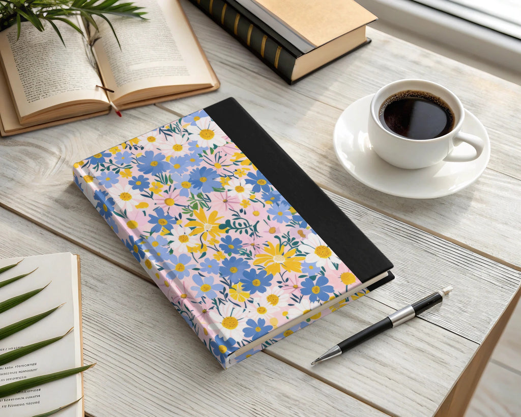 Floral Pattern Hardcover Notebook with Black Spine Notebook