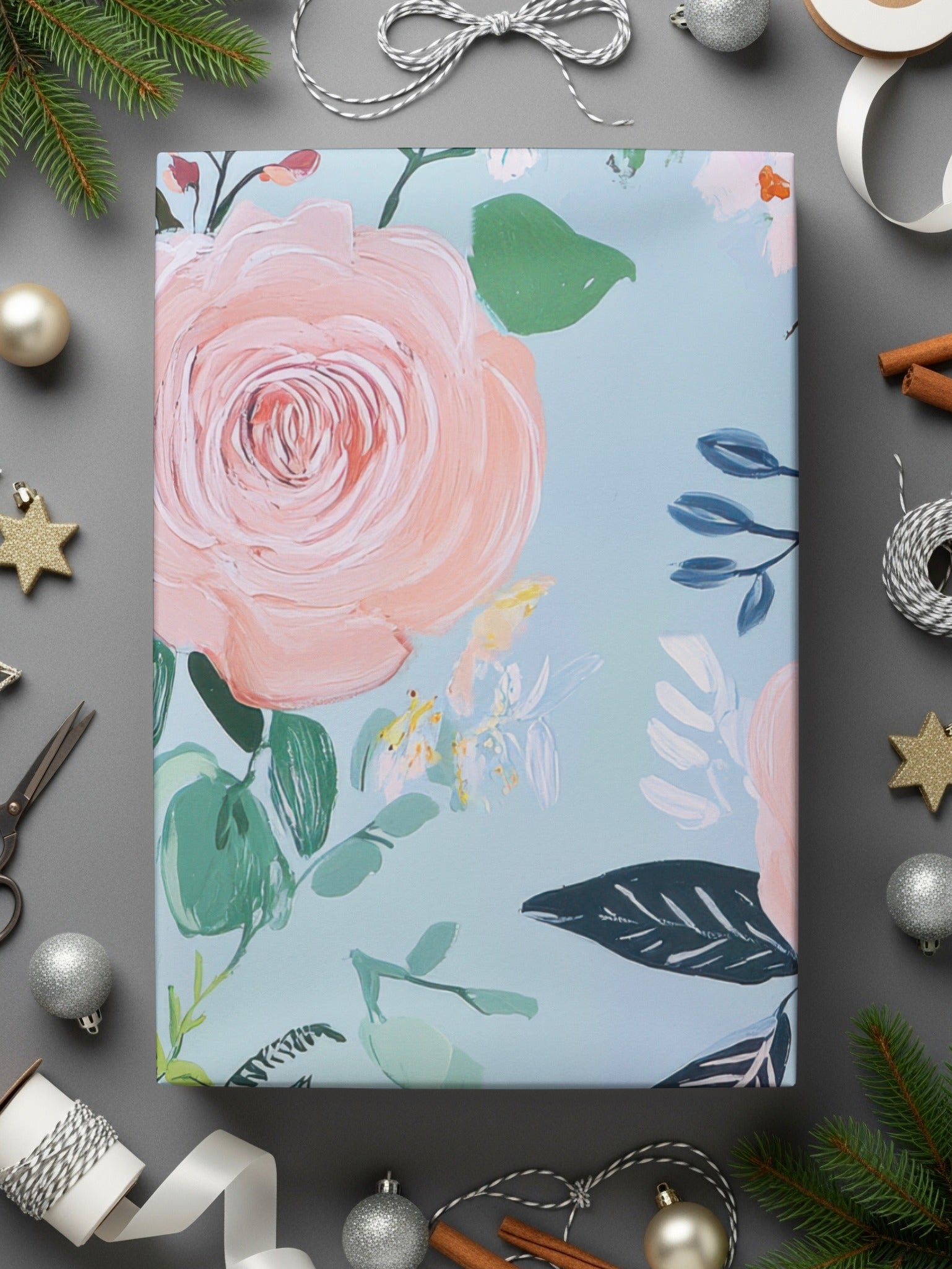 Acrylic Seamless Pattern, Modern Gouache Painted Floral, Blue Floral Digital Paper, Fine Art Floral Print, Fabric Design