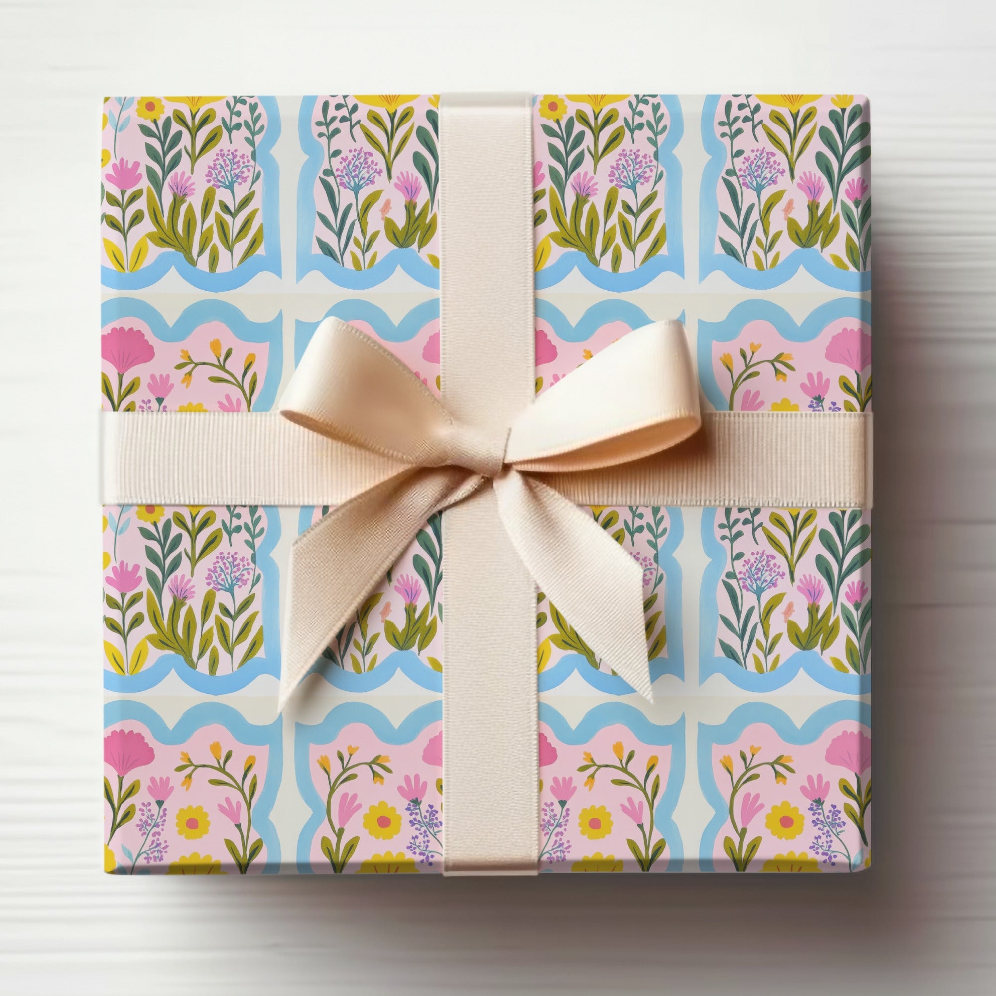 Floral Design Gift Box with Ribbon Decoration