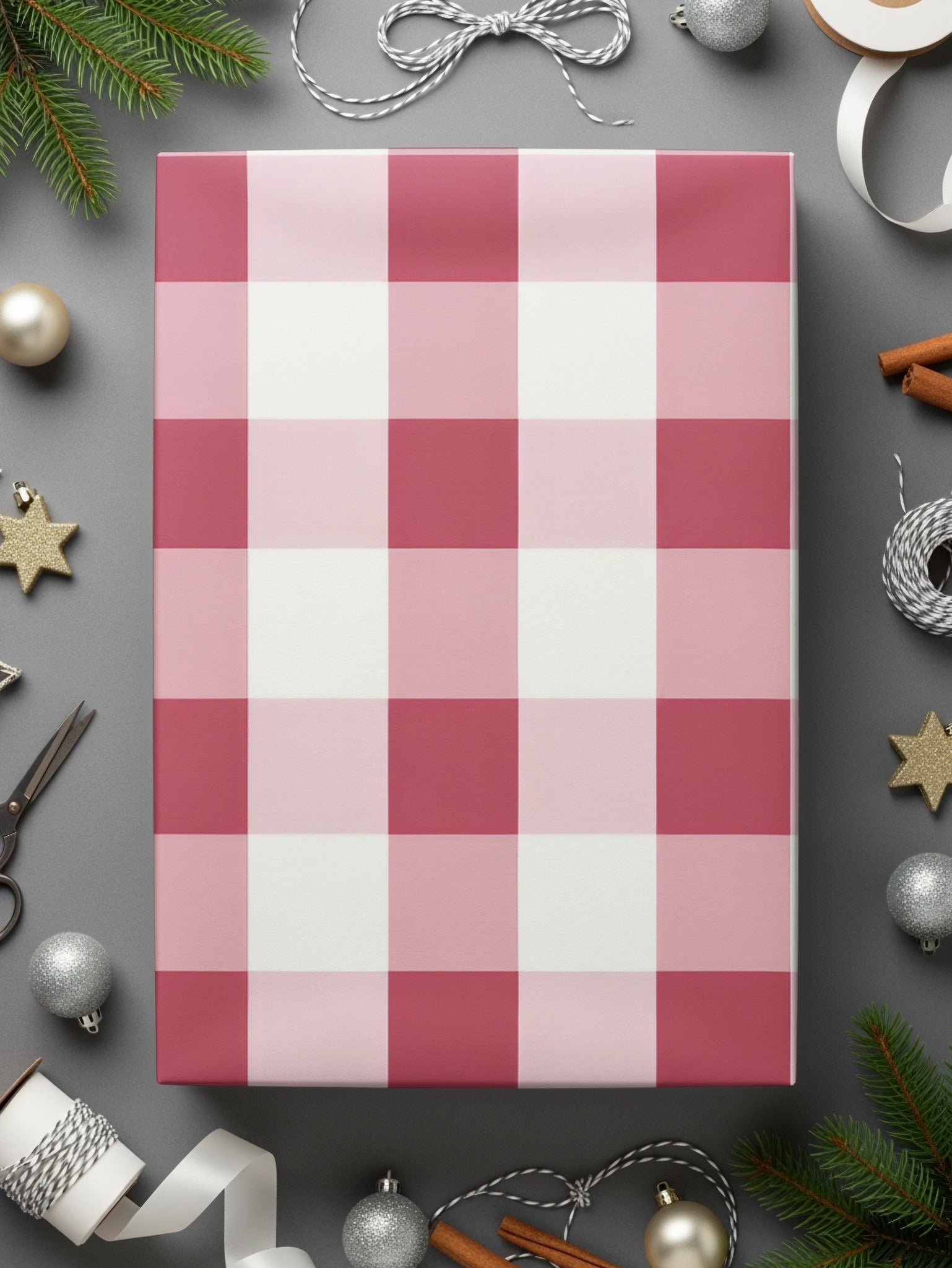 Festive Pink and White Checkered Print Wrapping Paper