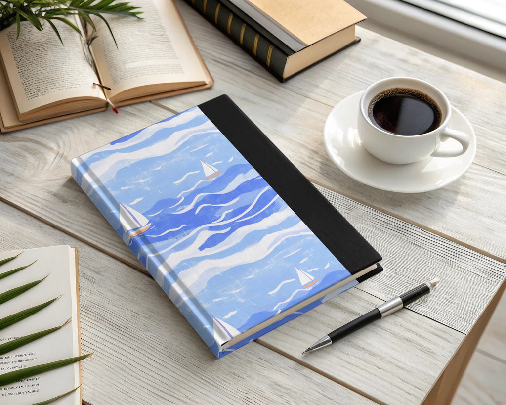 Nautical Digital Paper, Sailing Boat Pattern, Blue Sea Illustration, Seamless Texture, Scrapbook Paper, Downloadable Art, JPEG Files