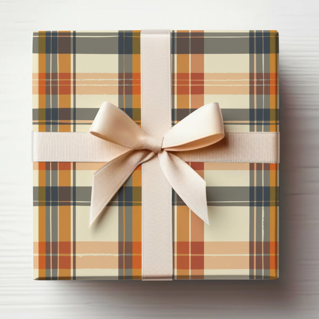 Elegant Plaid Gift Box with Beige Ribbon Bow Decor