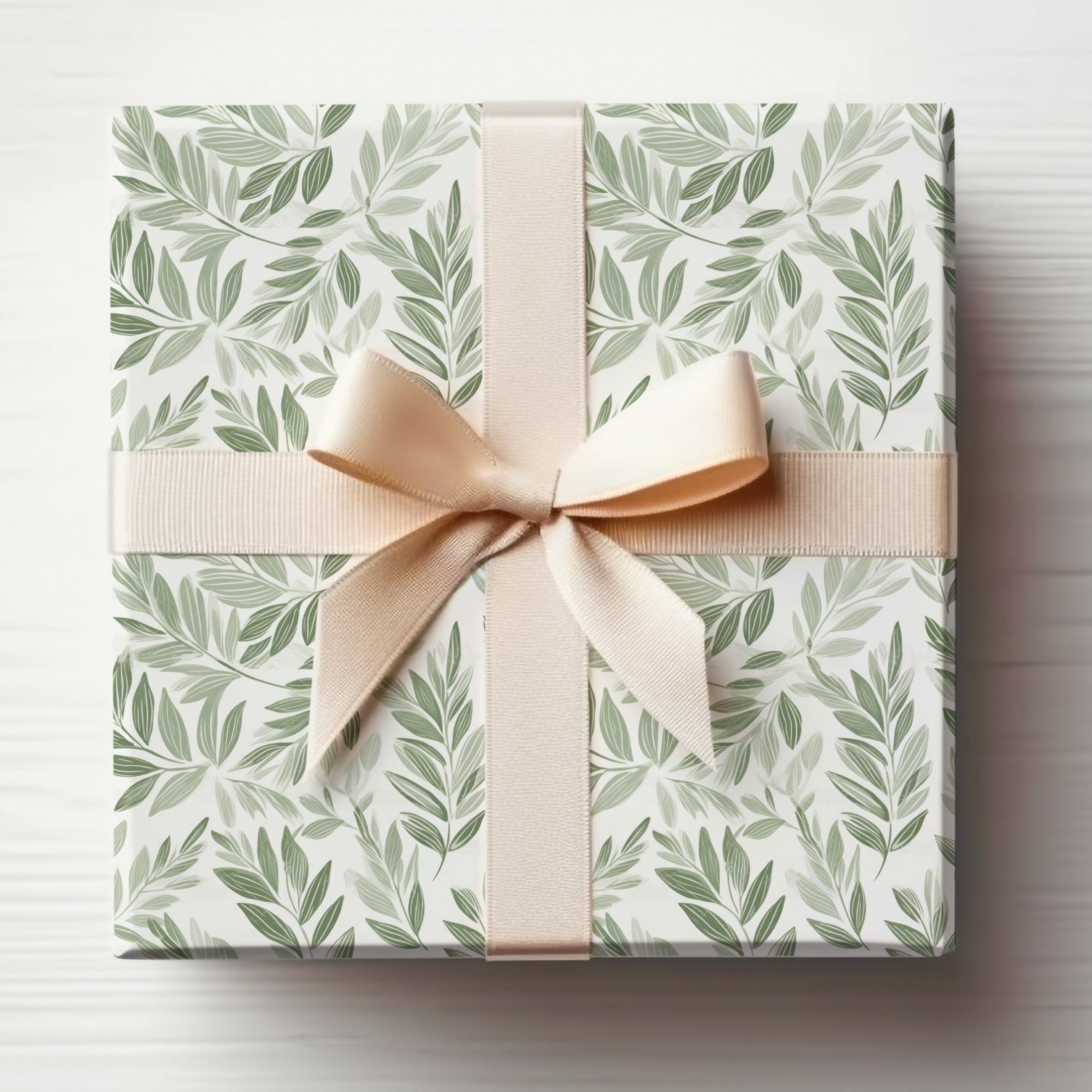 Elegant Gift Box with Leaf Pattern and Pink Ribbon