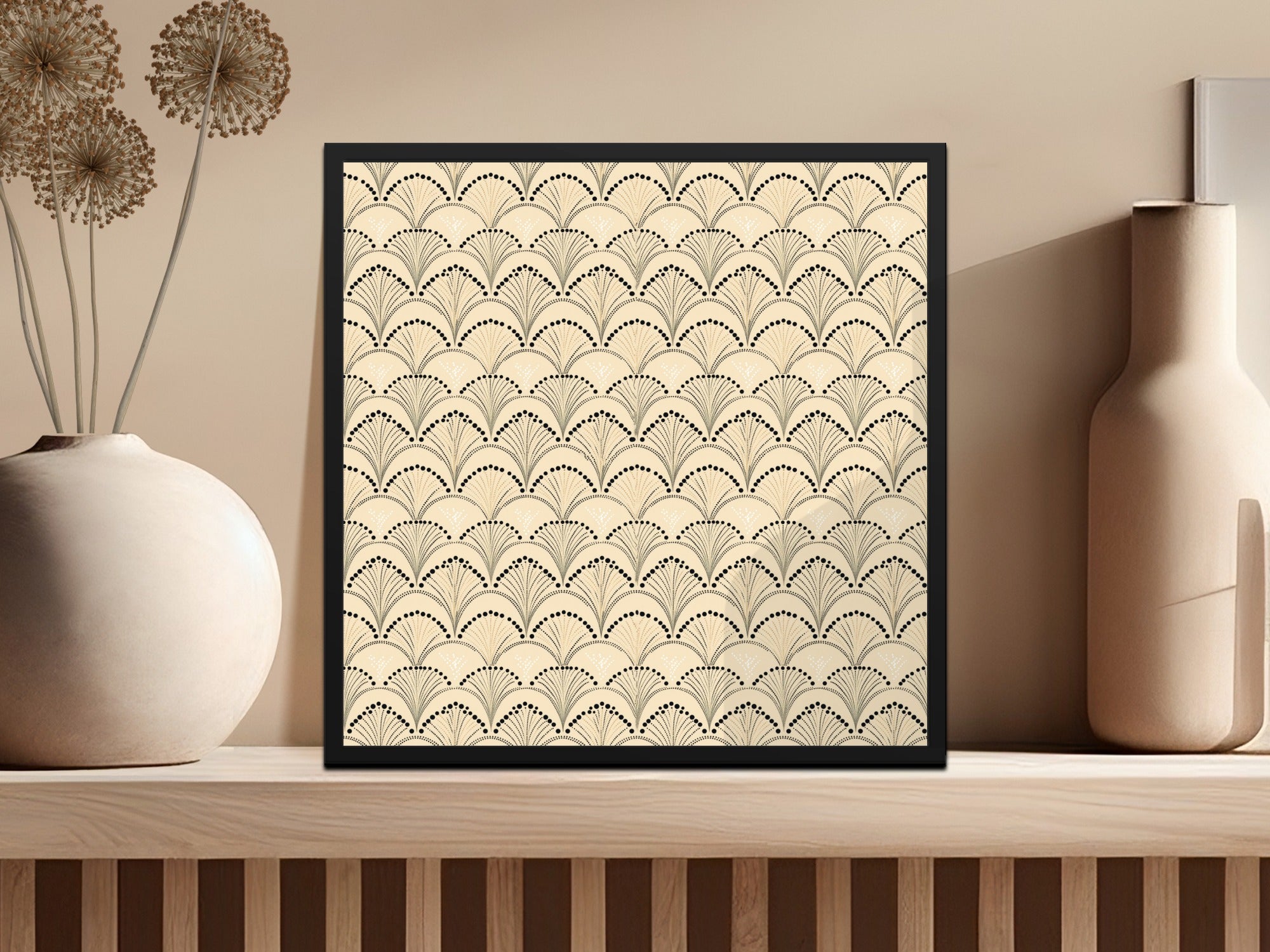 Elegant Art Deco Fan Pattern Framed Wall Art