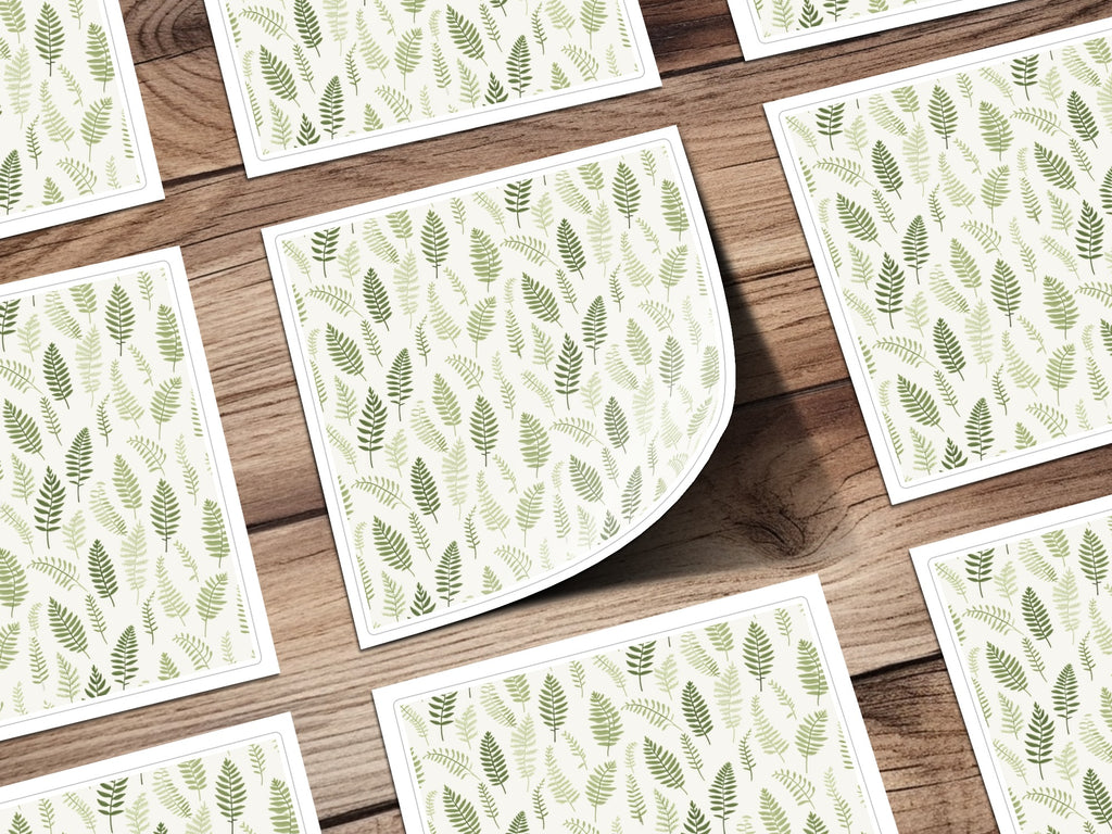 Green Fern Leaf Pattern on Square Sticker Sheets