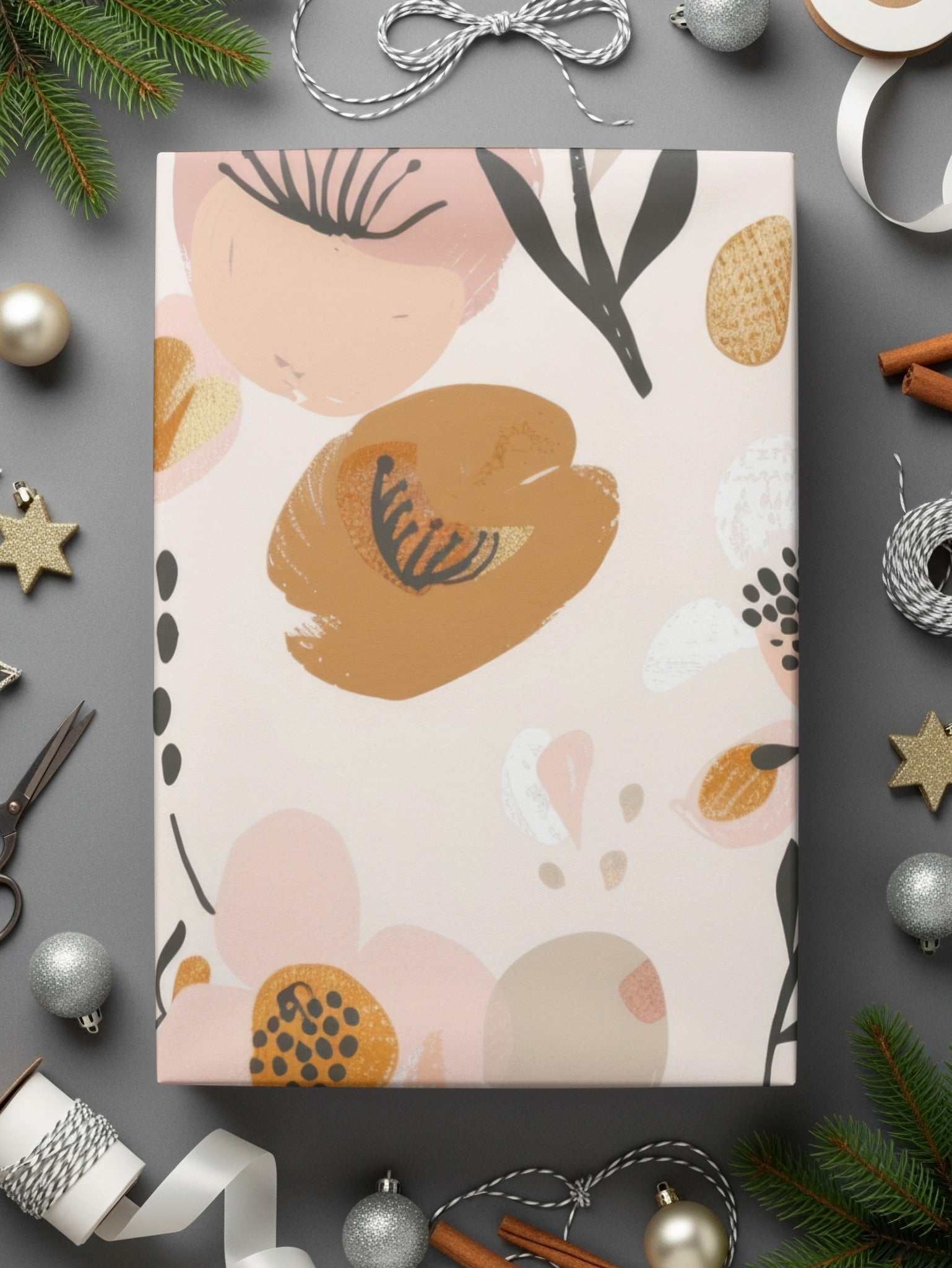 Floral Gift Wrapping Paper with Earth Tone Design Sheets