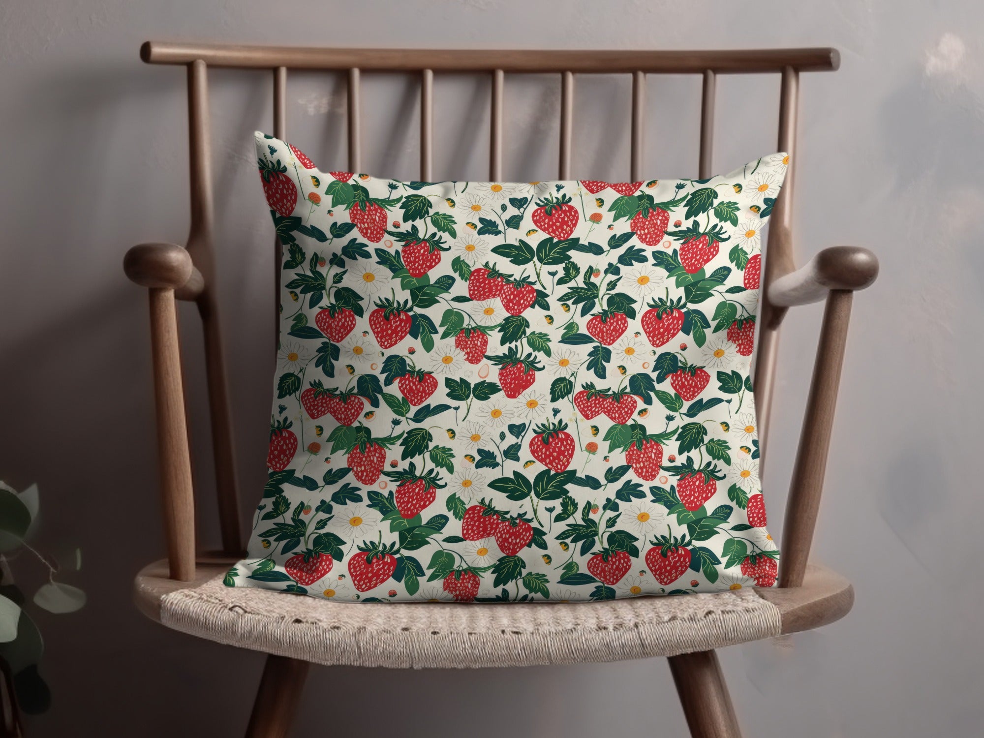 Vibrant Red Strawberry Pattern Decorative Pillow