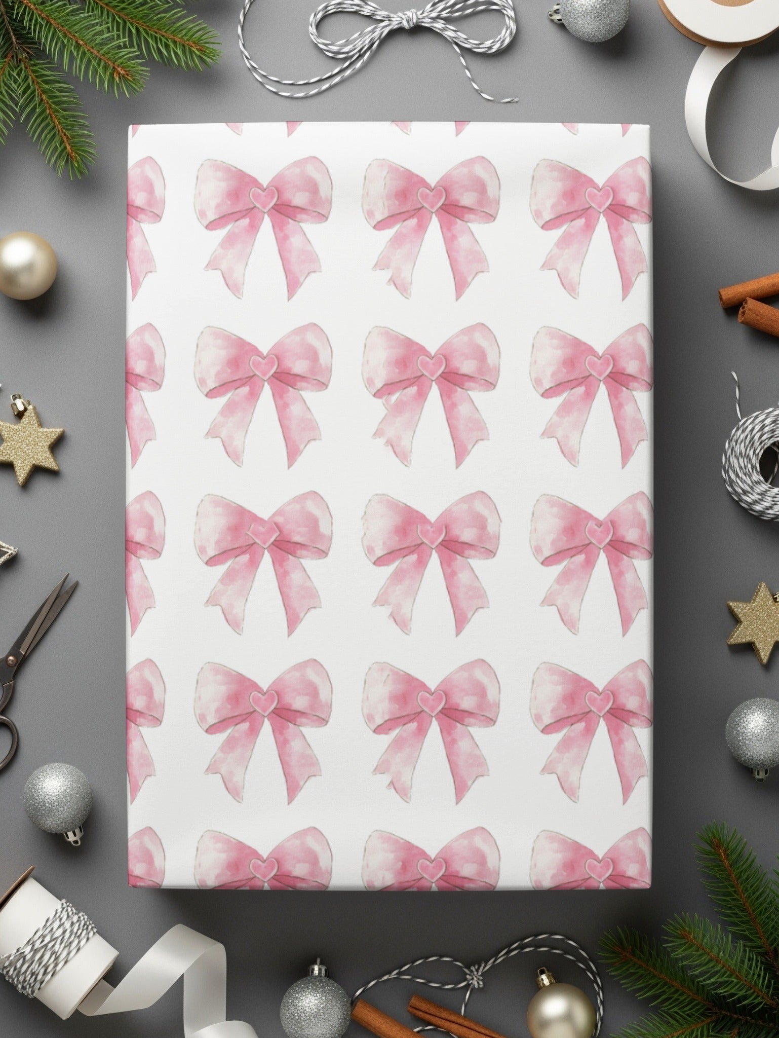 Pink Heart Bow Pattern Wrapping Paper for Gifts