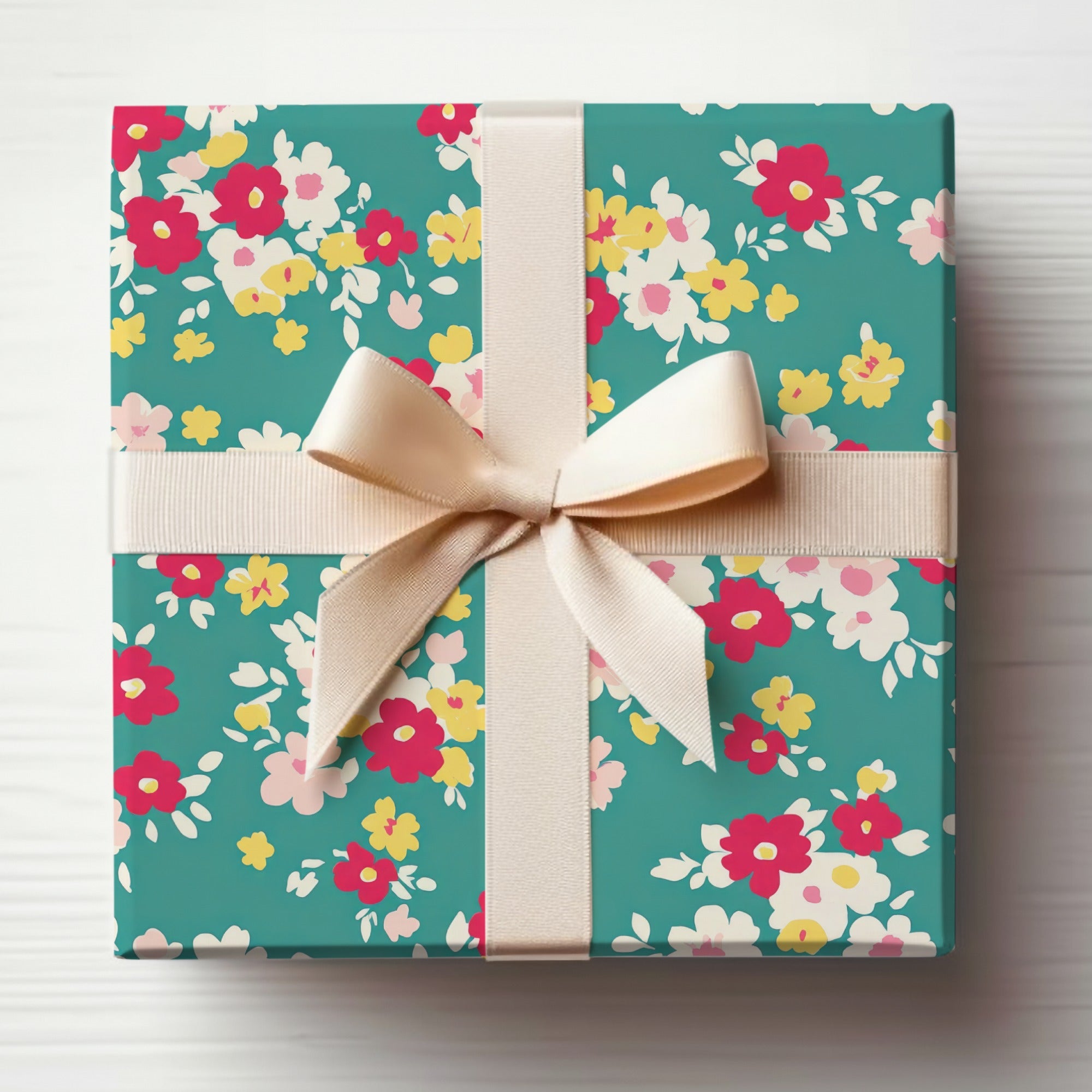 Vibrant Floral Gift Wrapping with Elegant Ribbon Design