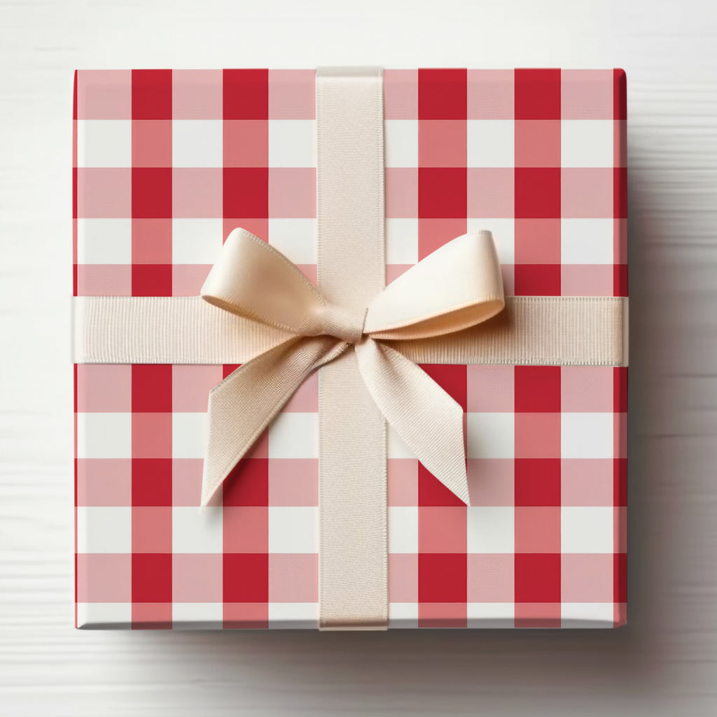 Elegant Red and White Checkered Gift Box with Bow