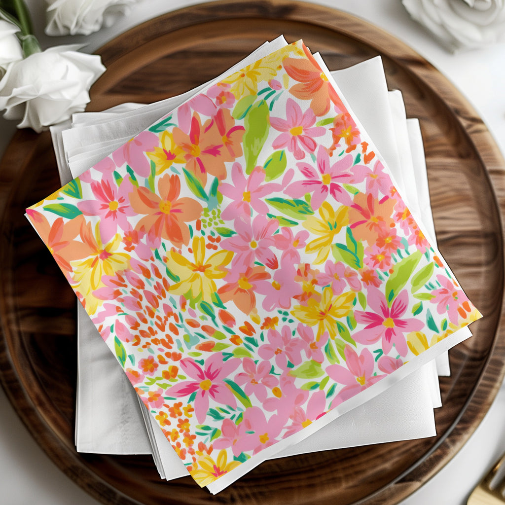 Vibrant Multicolor Floral Design Square Napkins Set