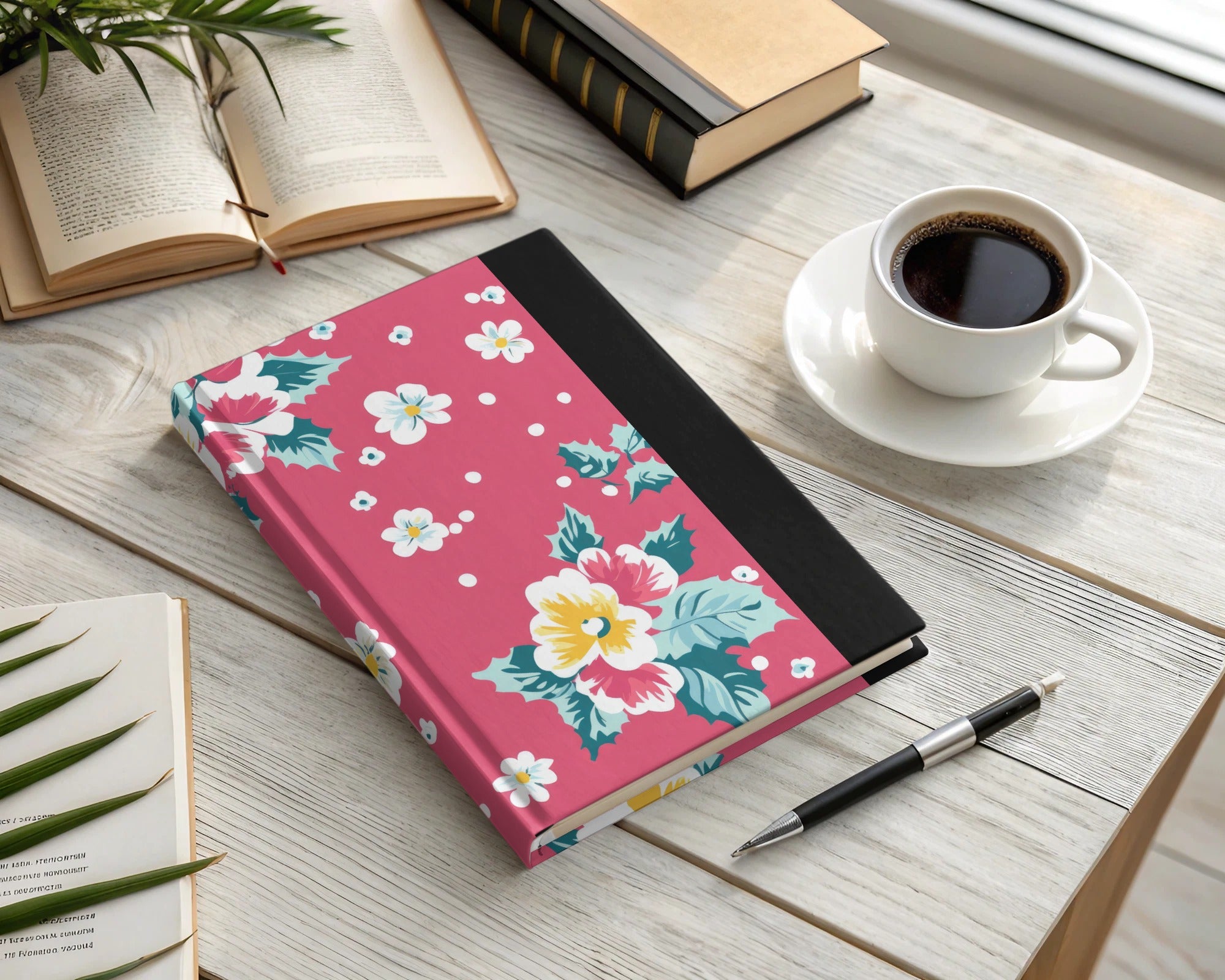 Blossoming Floral Pink and Black Hardcover Journal