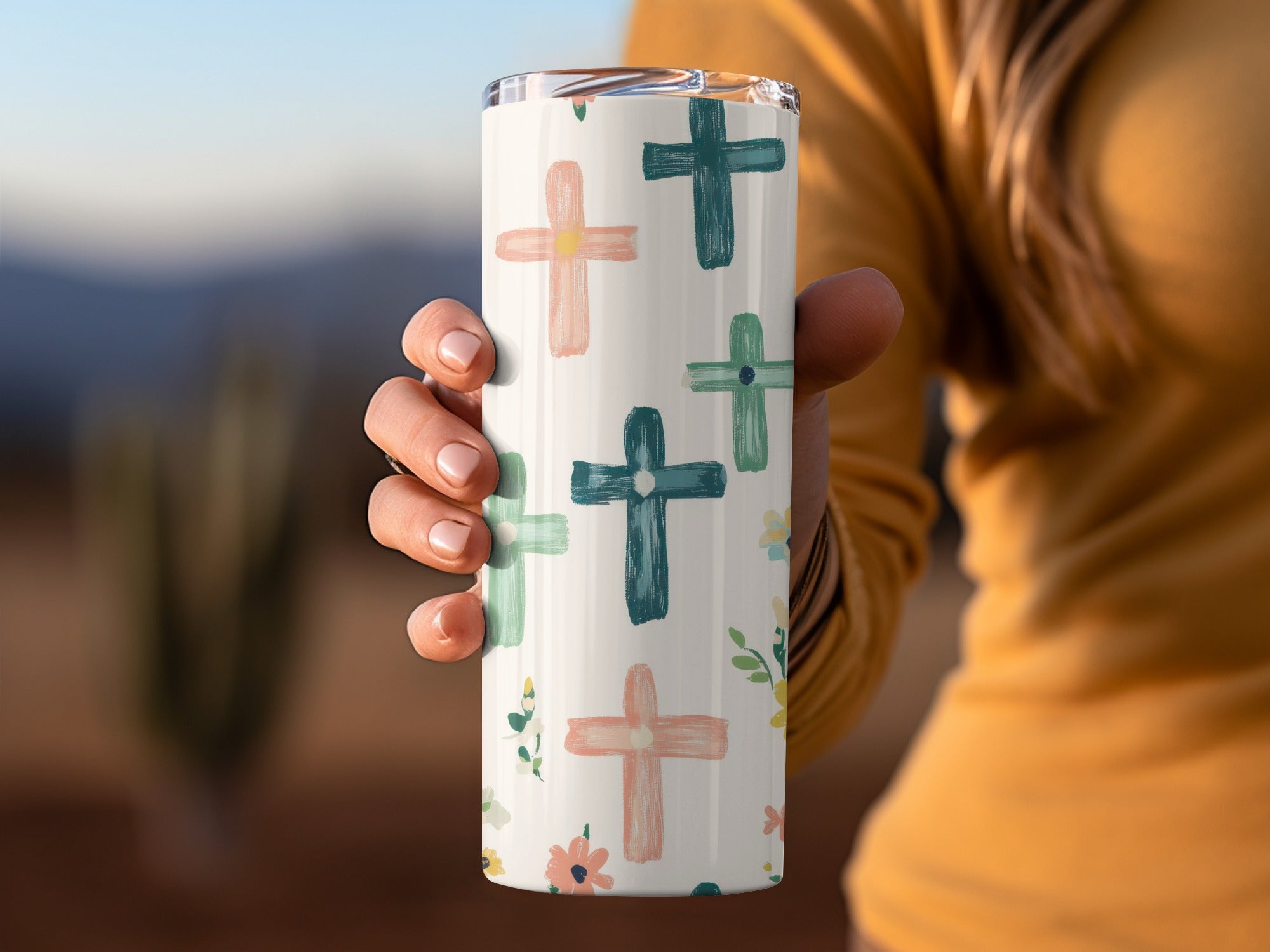 Artistic Crosses Floral Pattern Insulated Tumbler Product