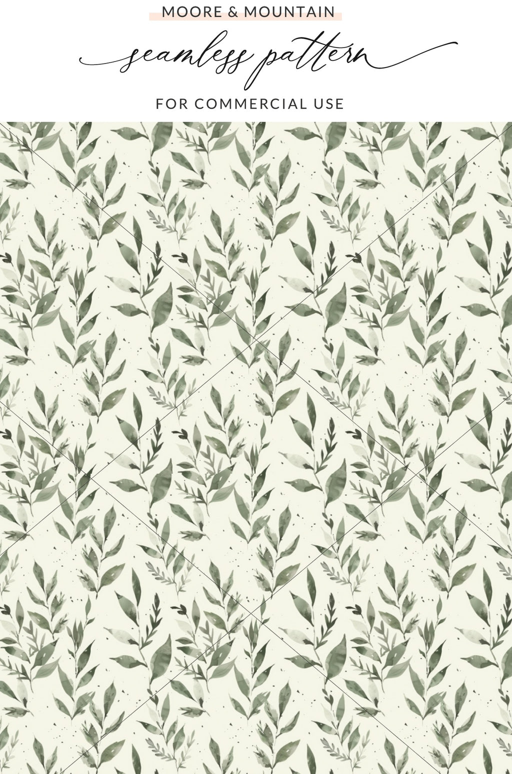 Watercolor Green Leaf Seamless Pattern for Commercial Use
