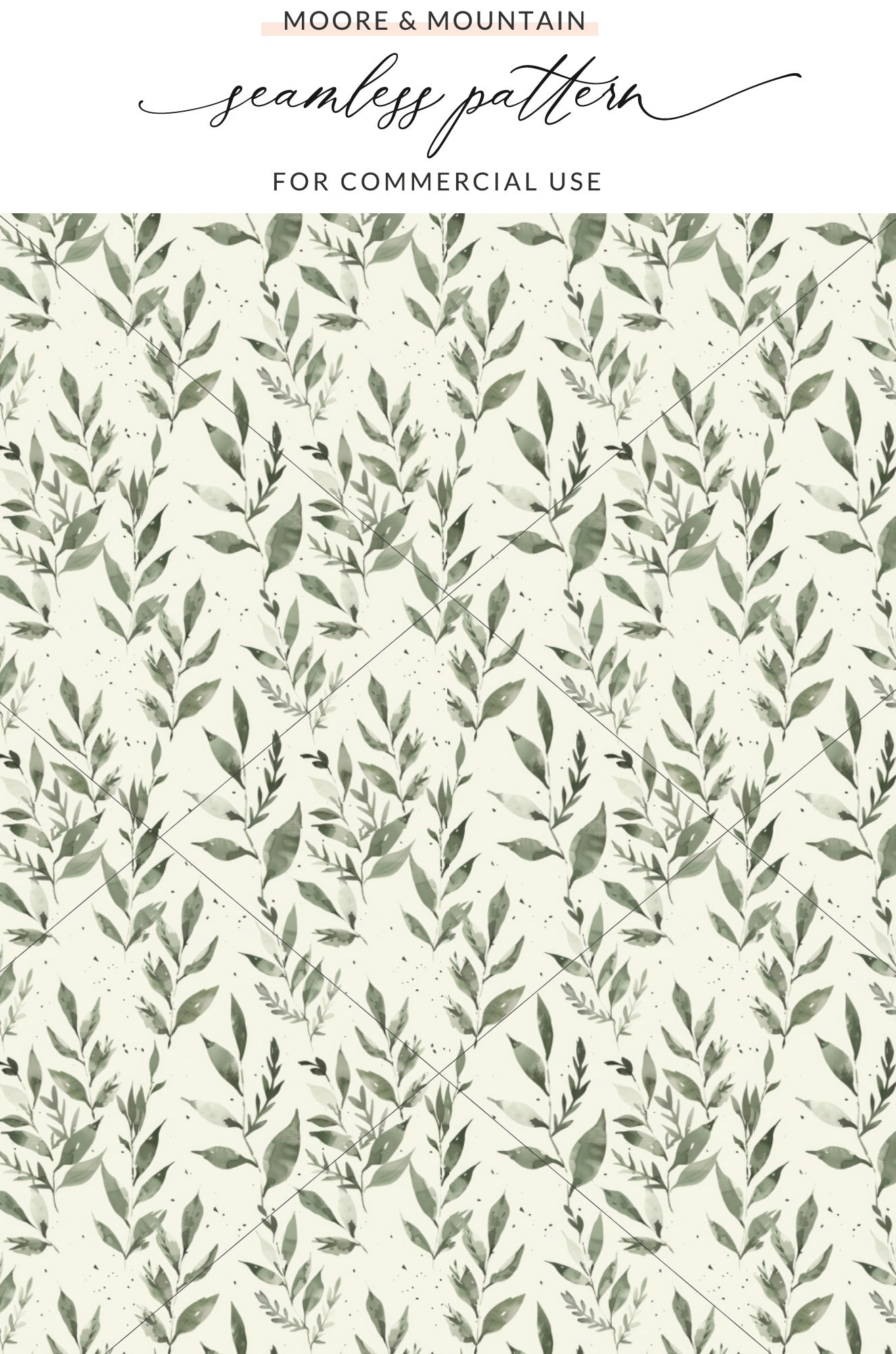 Watercolor Green Leaf Seamless Pattern for Commercial Use