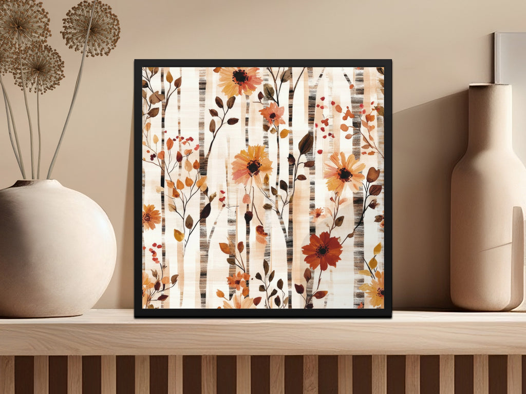 Autumn Floral Pattern Framed Art Print Decor