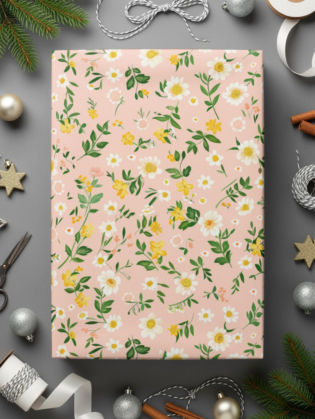 Floral Pattern Pink and Yellow Gift Wrap Product