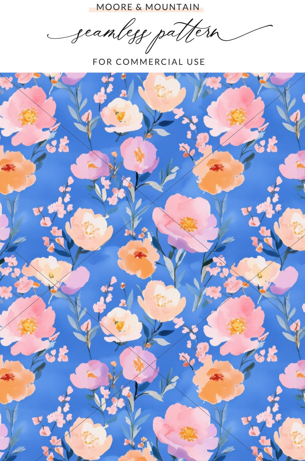 Blue Floral Seamless Pattern for Commercial Use