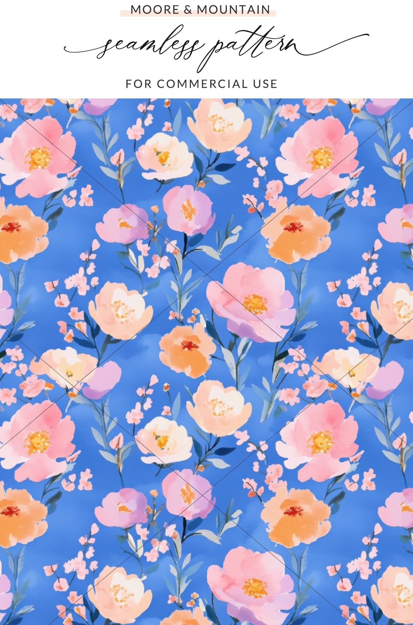Blue Floral Seamless Pattern for Commercial Use