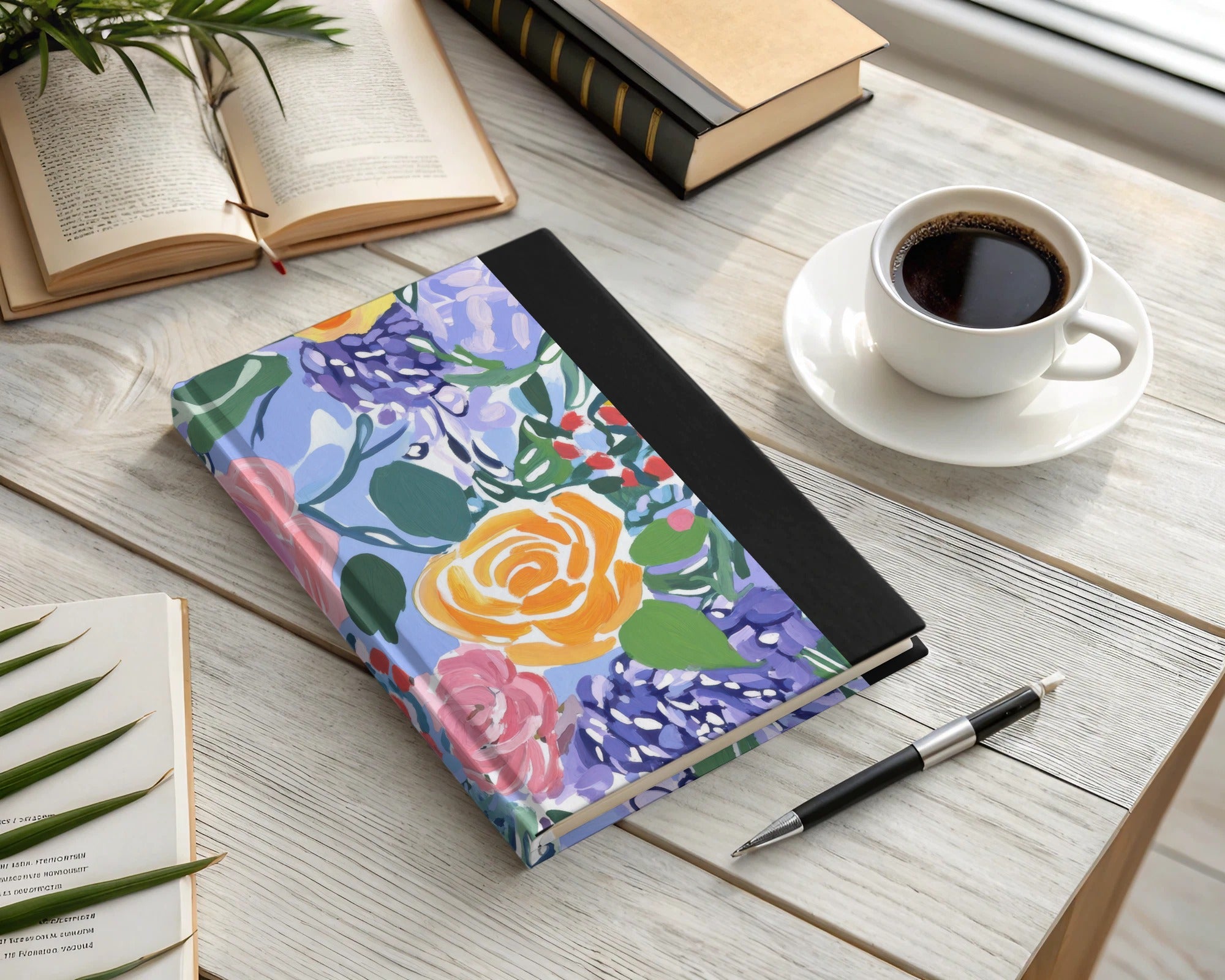 Fine Art Floral Seamless Pattern, Blue Pink Orange, Digital Paper, Gouache Floral Print, Fabric Design, Scrapbooking Paper