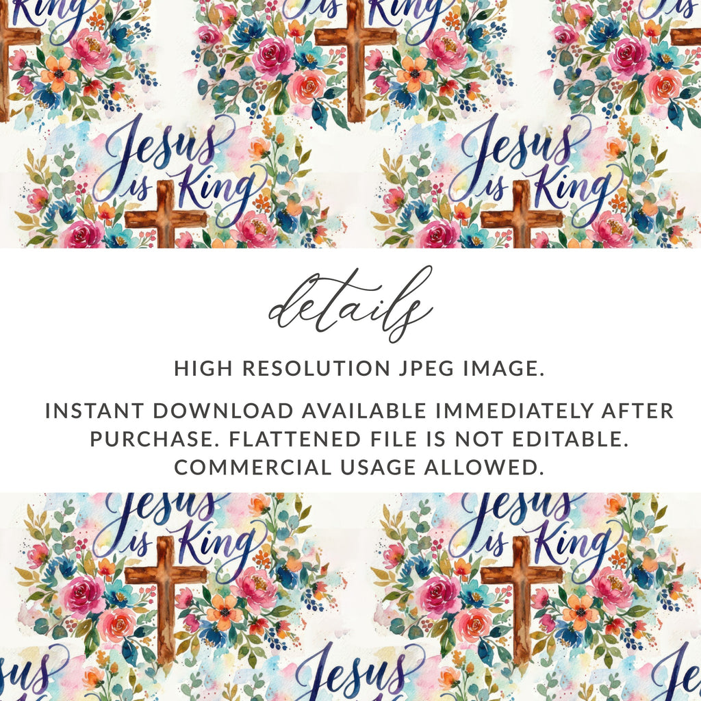 Jesus is King Watercolor Floral Cross Design product type
Jesus is King, Christian Design, Watercolor Art, Floral Pattern, Cross Symbol, Religious Theme, Inspirational Quote, Botanical Print, Handpainted Style, Scripture Art, Faith Based, Colorful Flowers, Spiritual Gift, Pink Blue Green, Artistic Design, Seamless Pattern, Digital Graphic, Worship Art, Hope Inspiration, Holy Cross