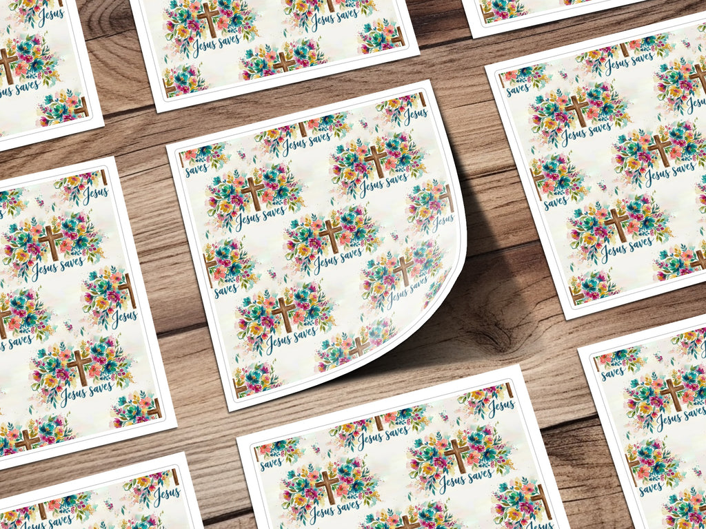 Jesus Saves Cross Floral Watercolor Design product type