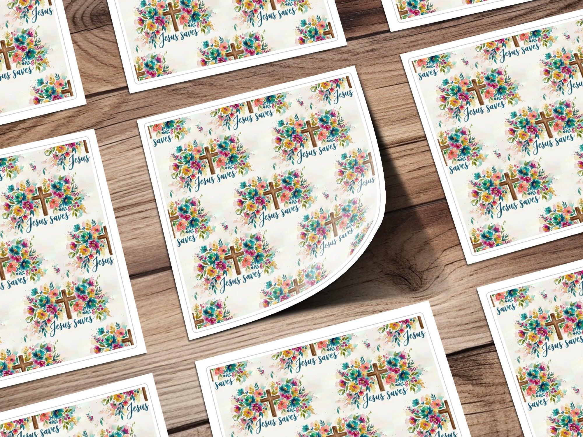 Jesus Saves Cross Floral Watercolor Design product type