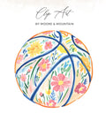 Basketball with floral pattern, text "Clip Art BY MOORE & MOUNTAIN".