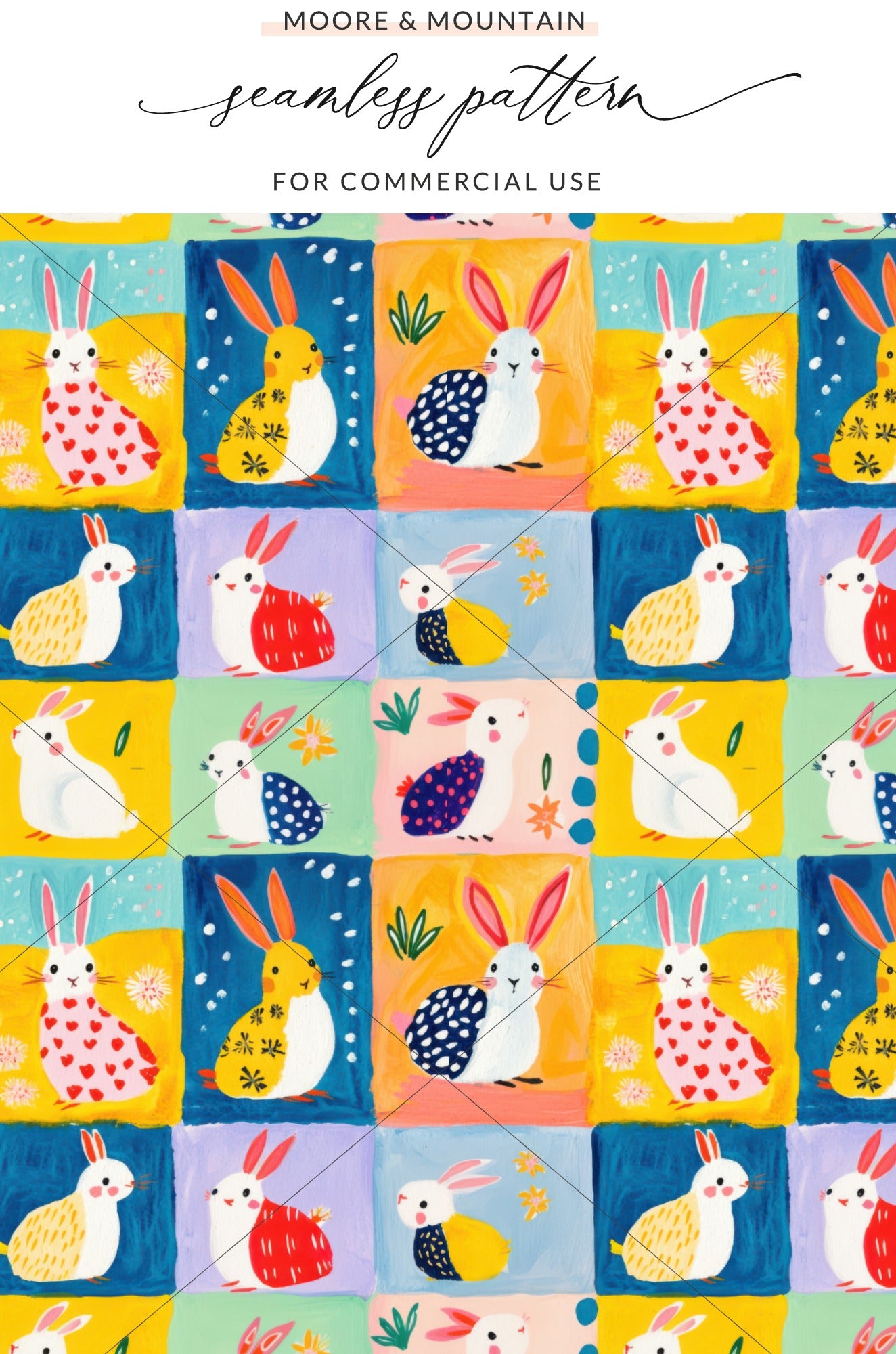 Colorful Bunny Seamless Pattern for Commercial Use