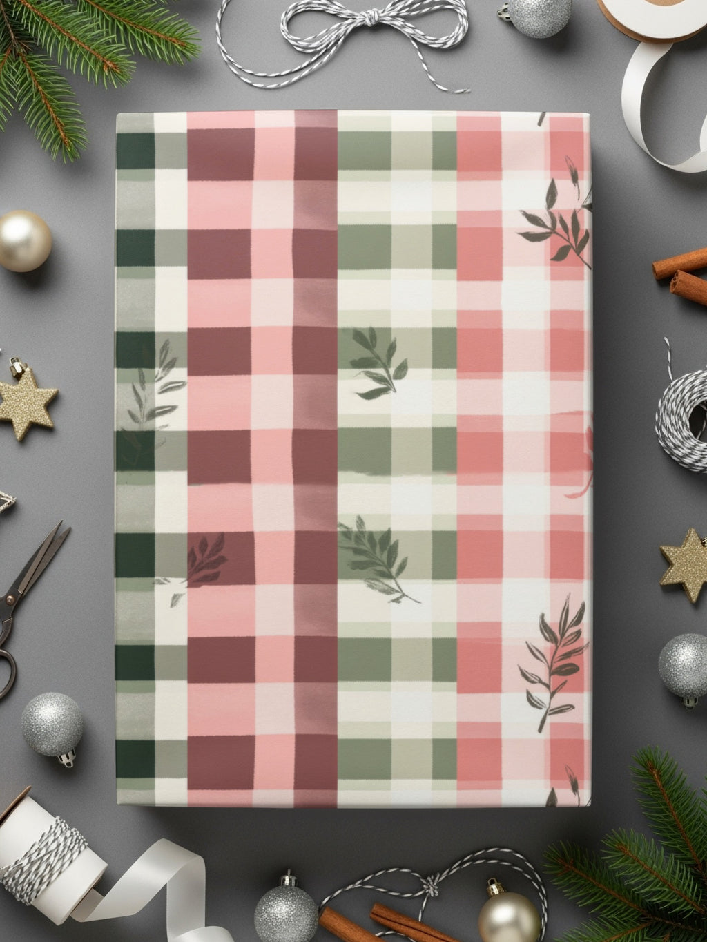 Festive Multicolor Plaid with Holiday Accents Wrapping Paper