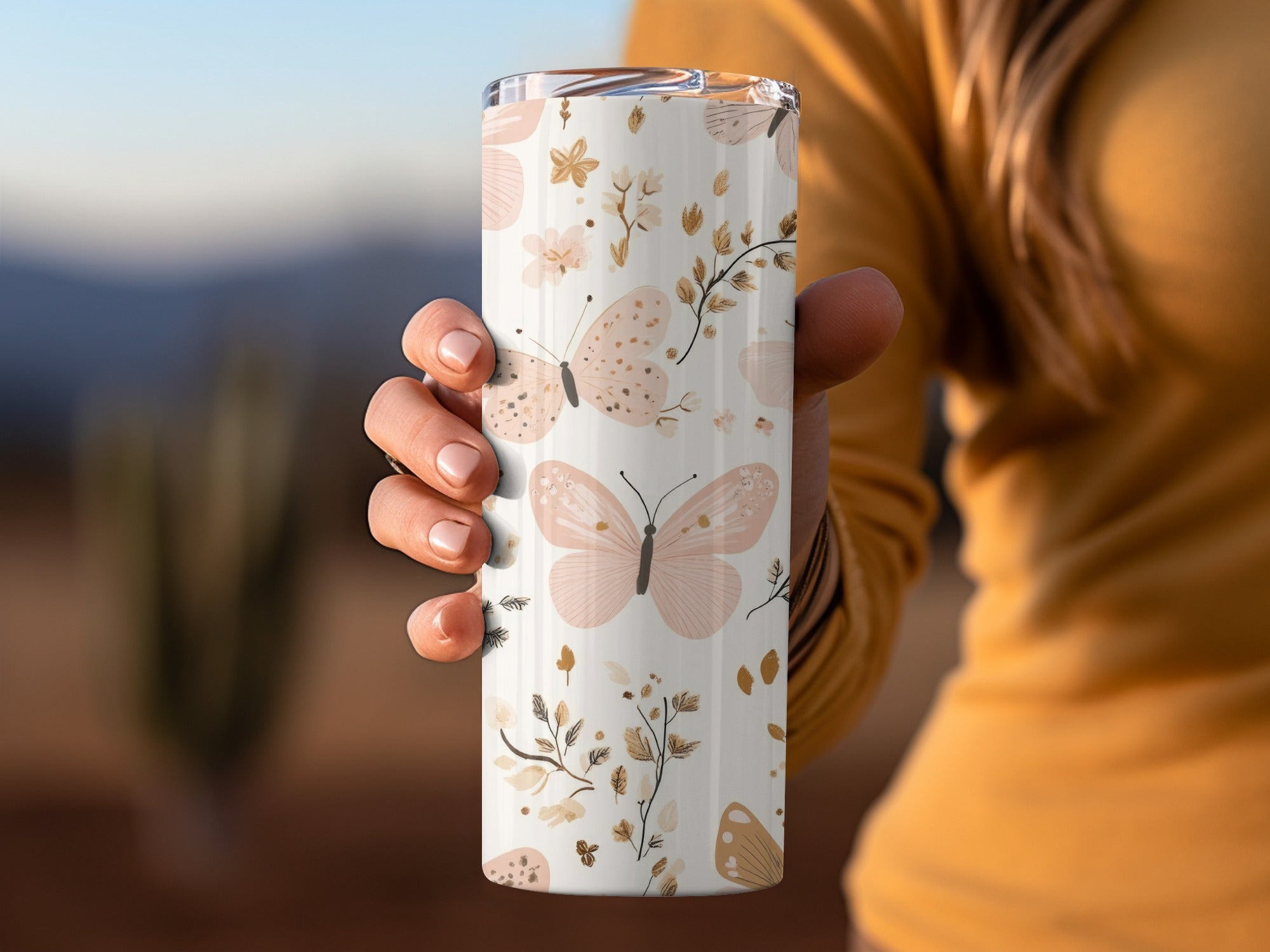 Elegant Butterfly Floral Design Travel Tumbler Accessory