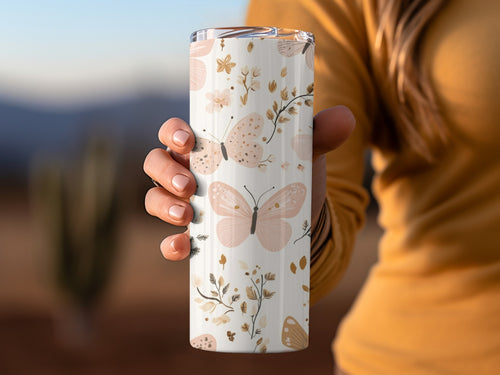 Elegant Butterfly Floral Design Travel Tumbler Accessory