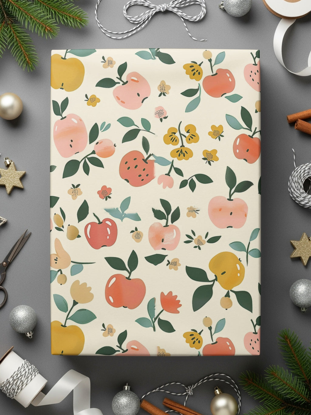 Festive Fruit and Floral Themed Holiday Wrapping Paper