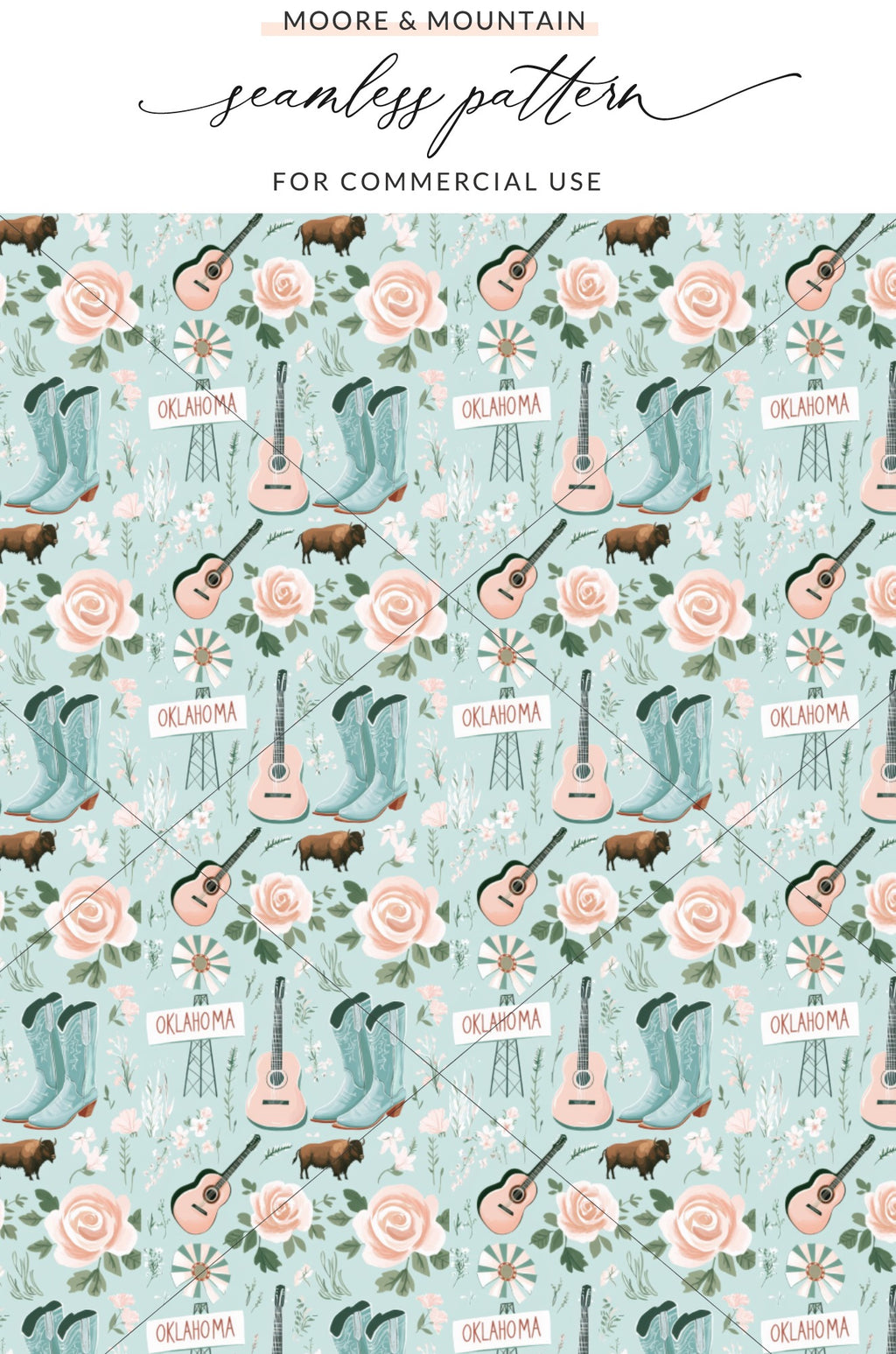 Oklahoma Floral Western Themed Seamless Pattern Design