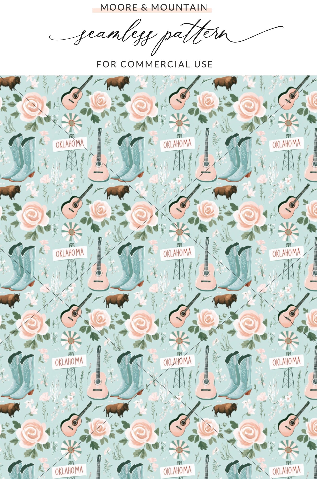 Oklahoma Floral Western Themed Seamless Pattern Design